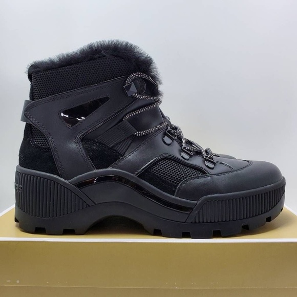 Michael Kors Womens Brooke Leather And Scuba Boot Bootie Fur Lined Size 7 Black - Picture 1 of 12